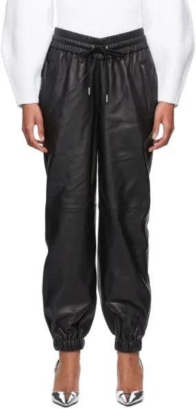 Alexander Wang Black Dipped Waist Jogger Leather Pants