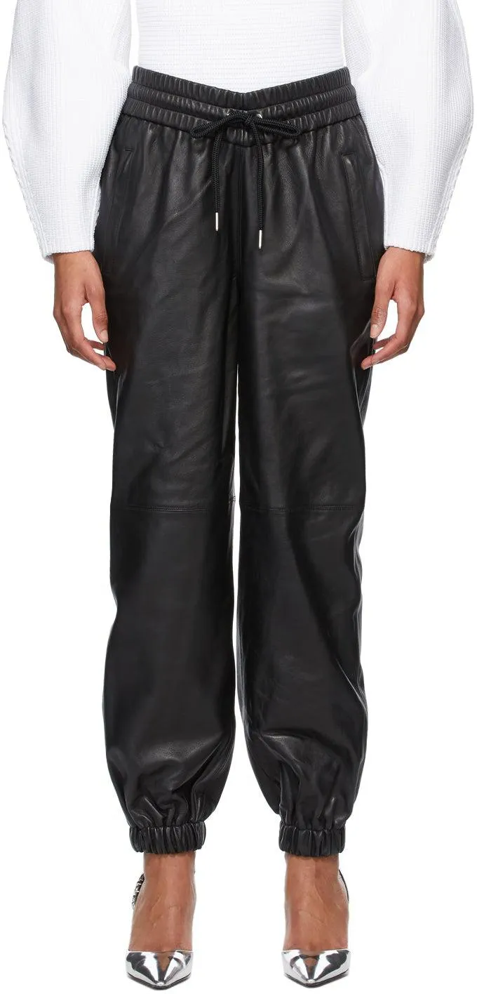 Alexander Wang Black Dipped Waist Jogger Leather Pants