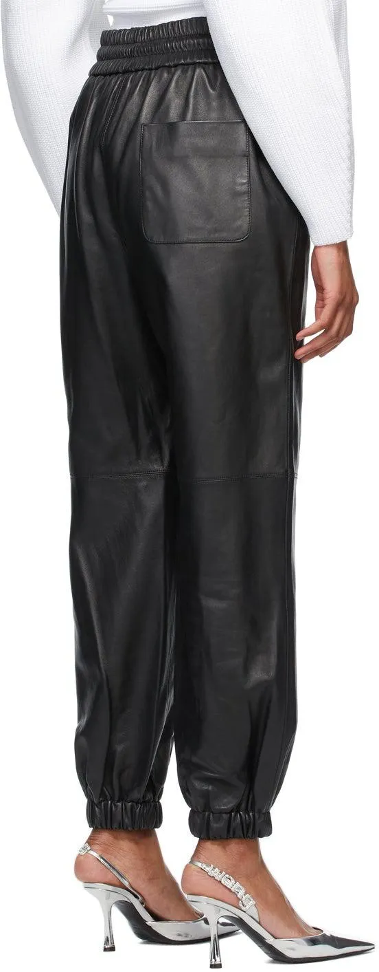 Alexander Wang Black Dipped Waist Jogger Leather Pants