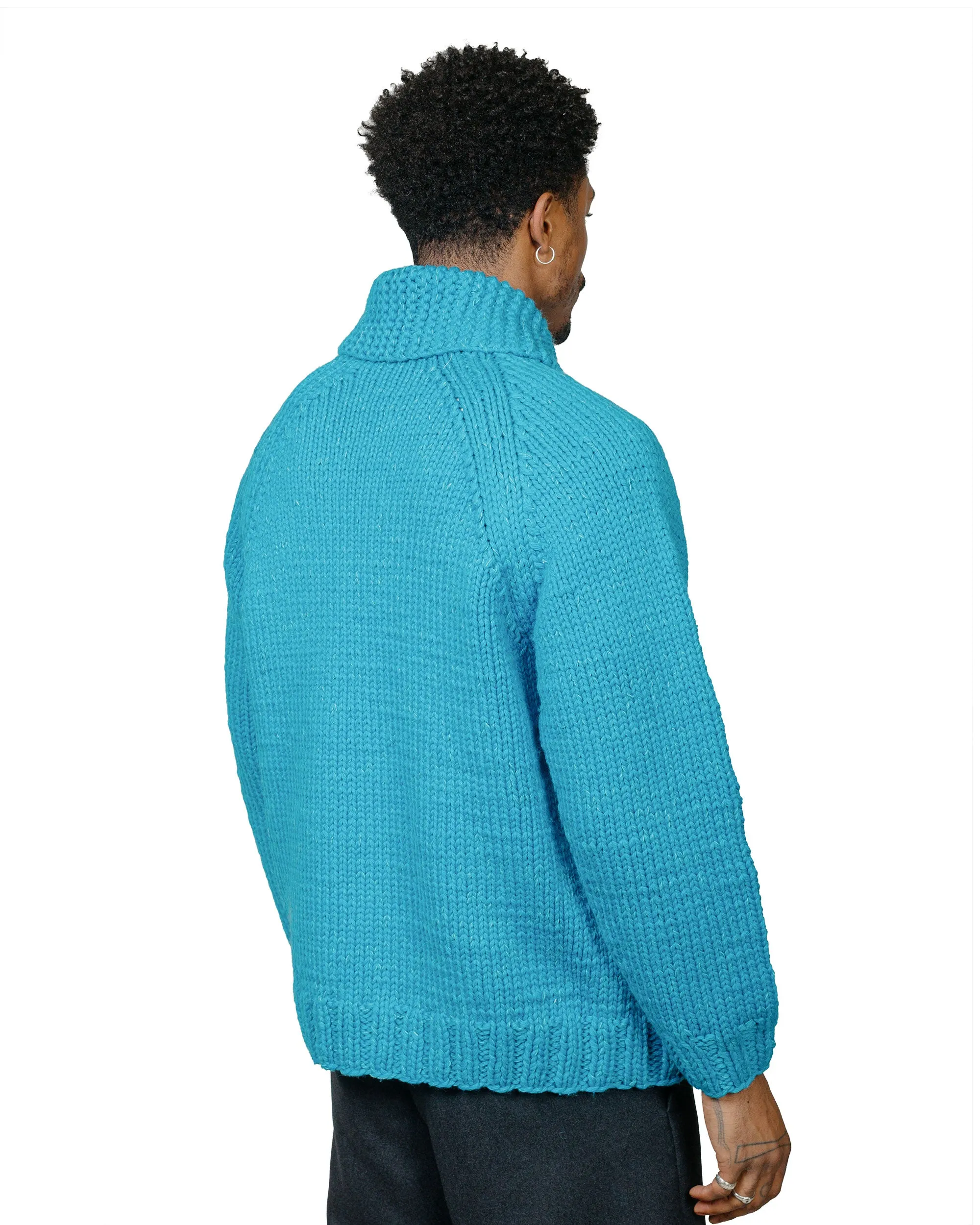 Auralee Silk Wool Hand Knit Cowichan Aqua Blue