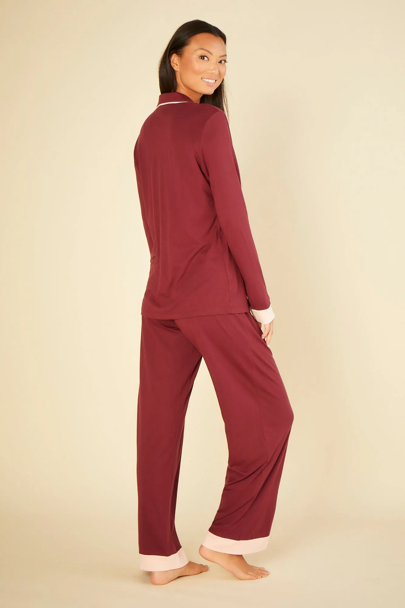 Banded Long Sleeve Top & Pant Pajama Set