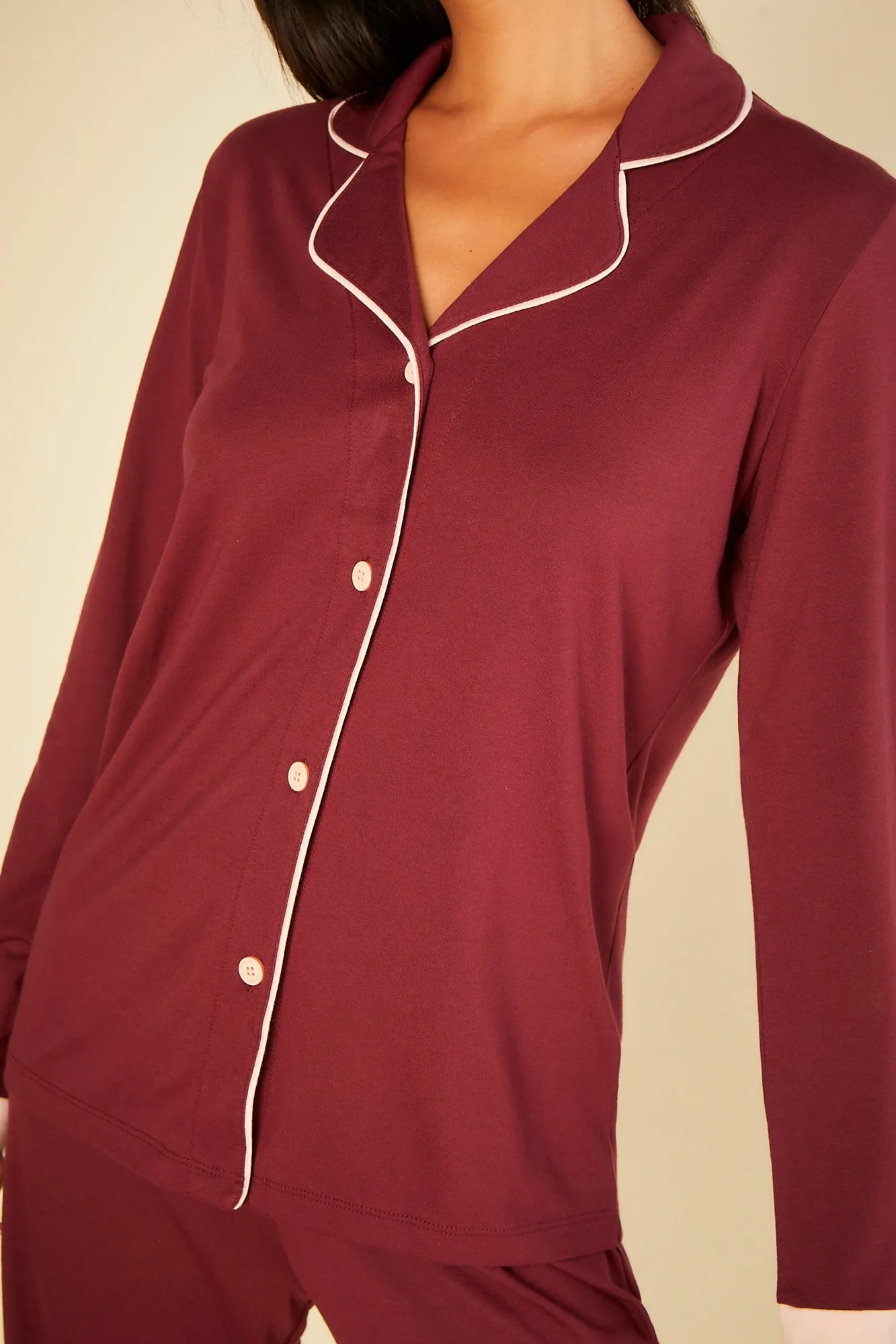 Banded Long Sleeve Top & Pant Pajama Set