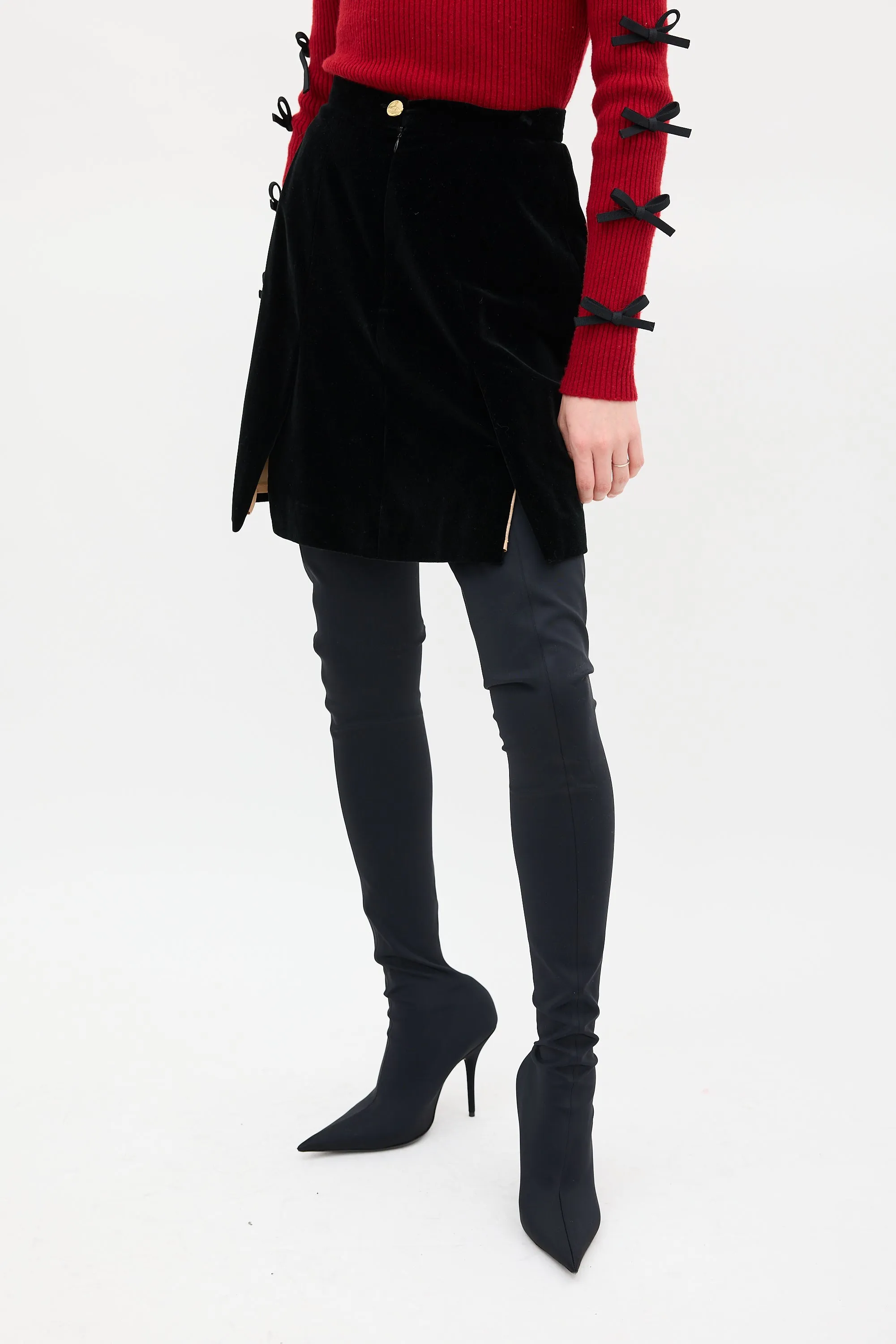 Black Velour Midi Skirt