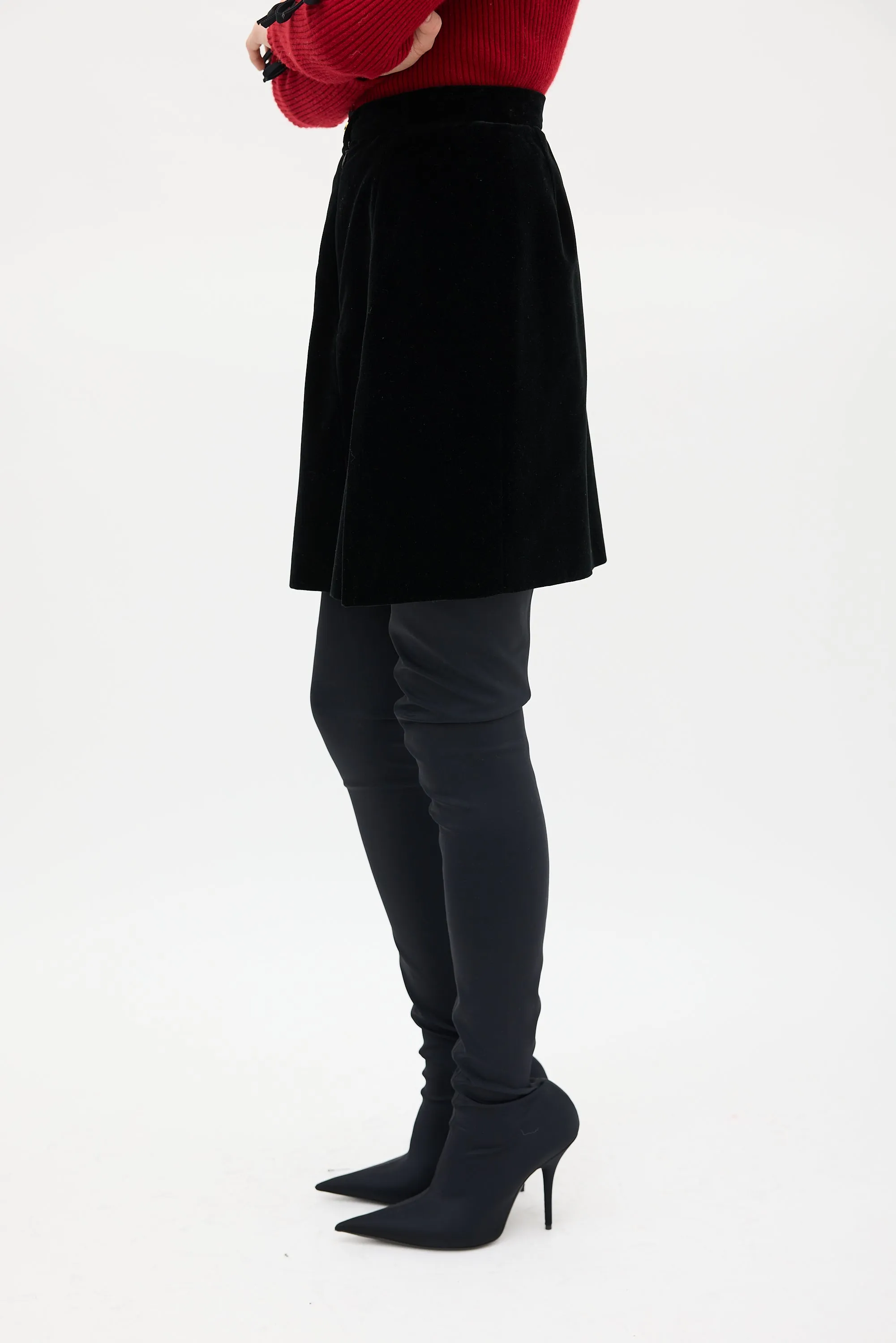 Black Velour Midi Skirt