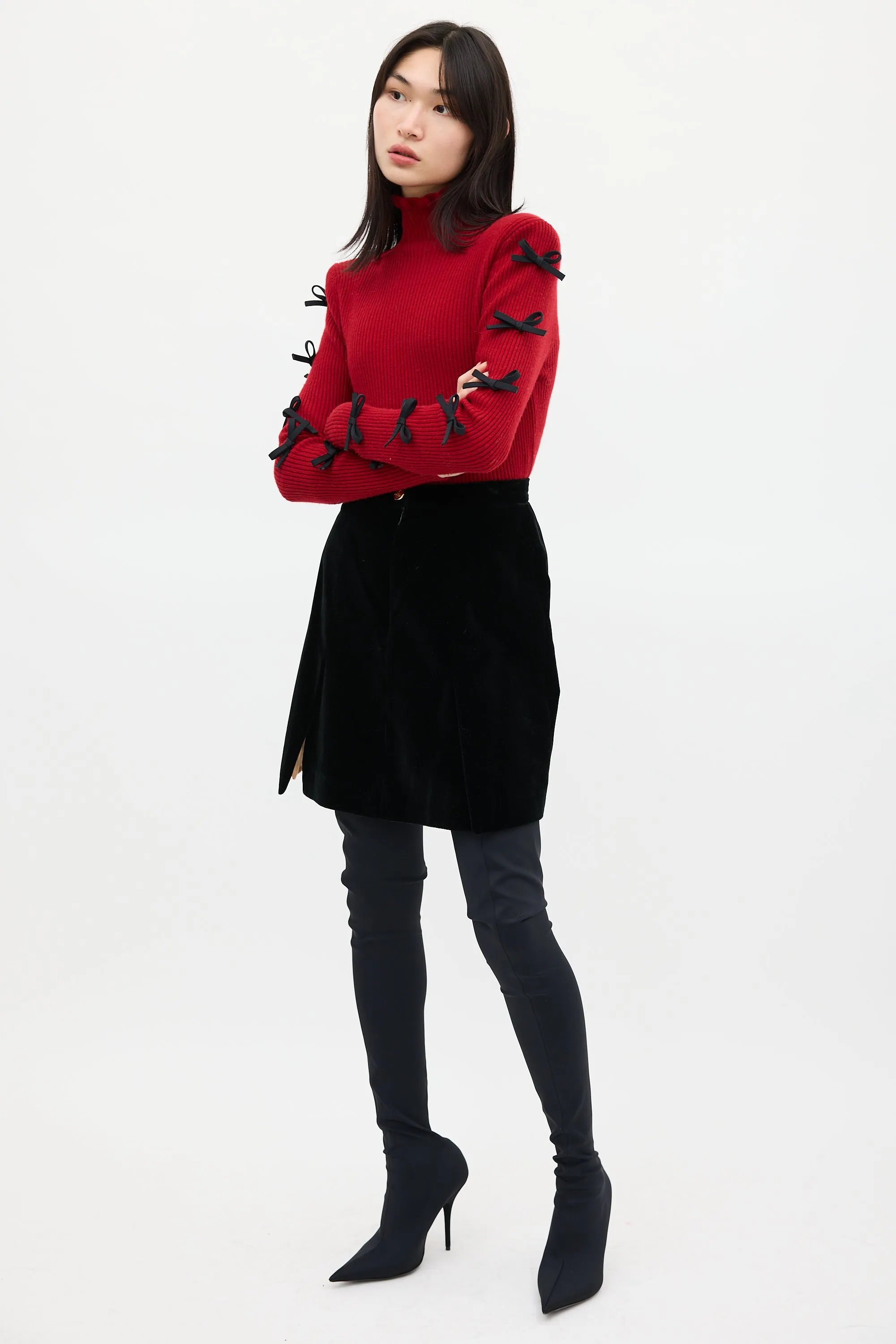 Black Velour Midi Skirt