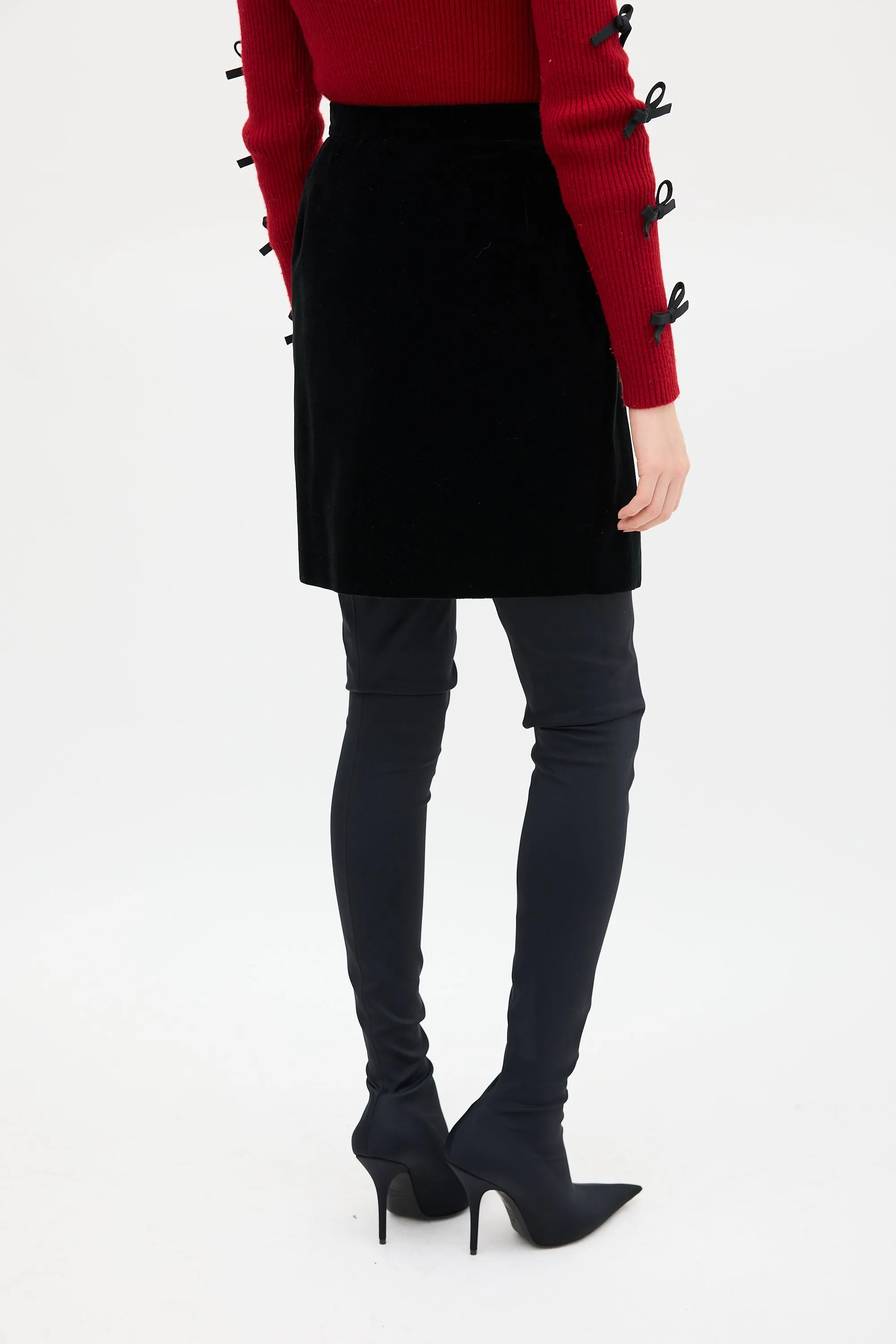 Black Velour Midi Skirt