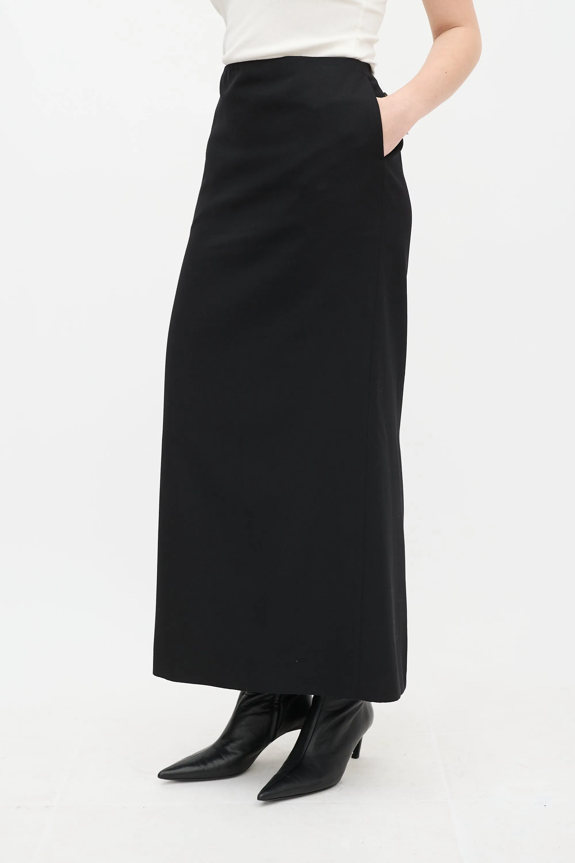 Black Wool Noah Midi Skirt