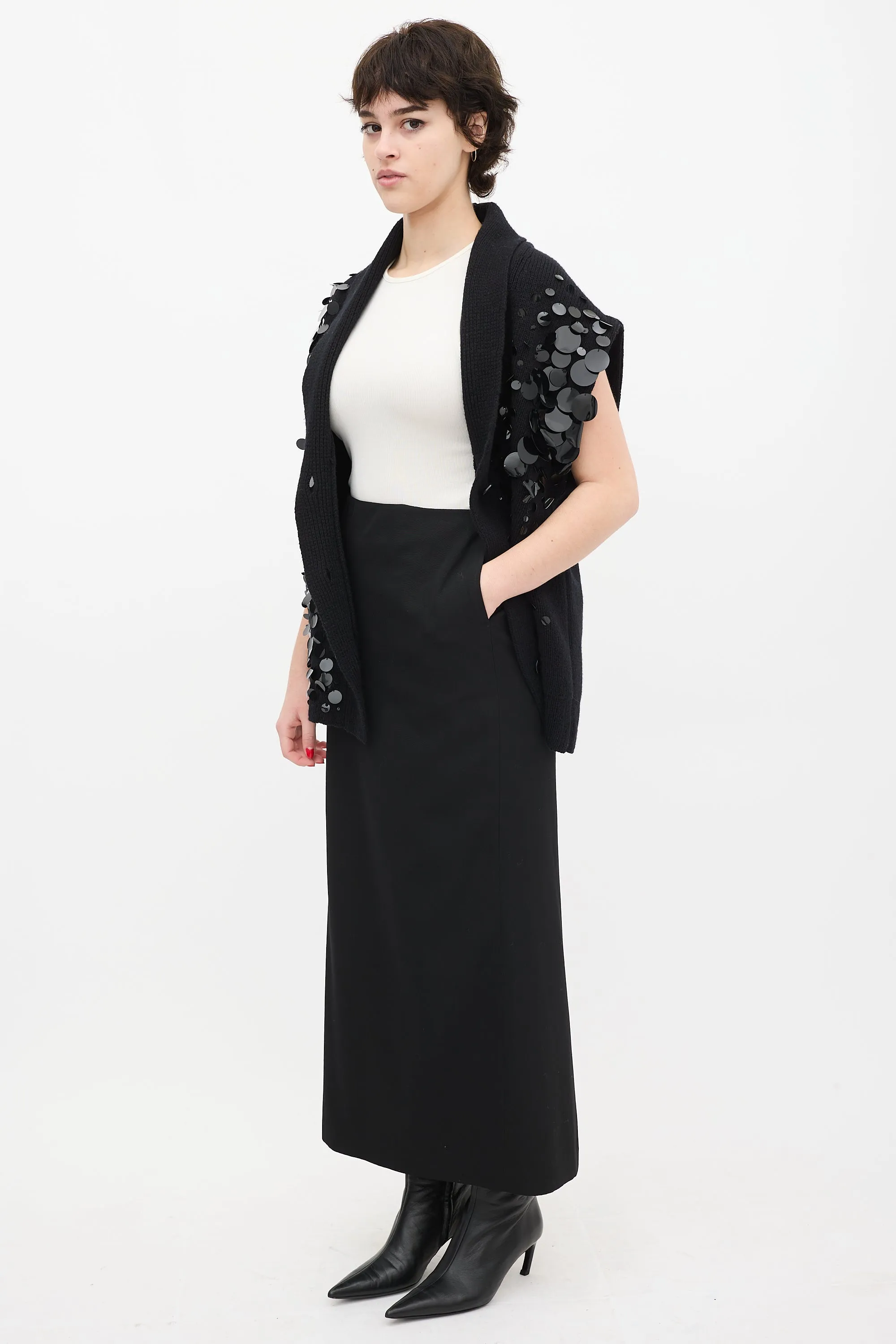 Black Wool Noah Midi Skirt