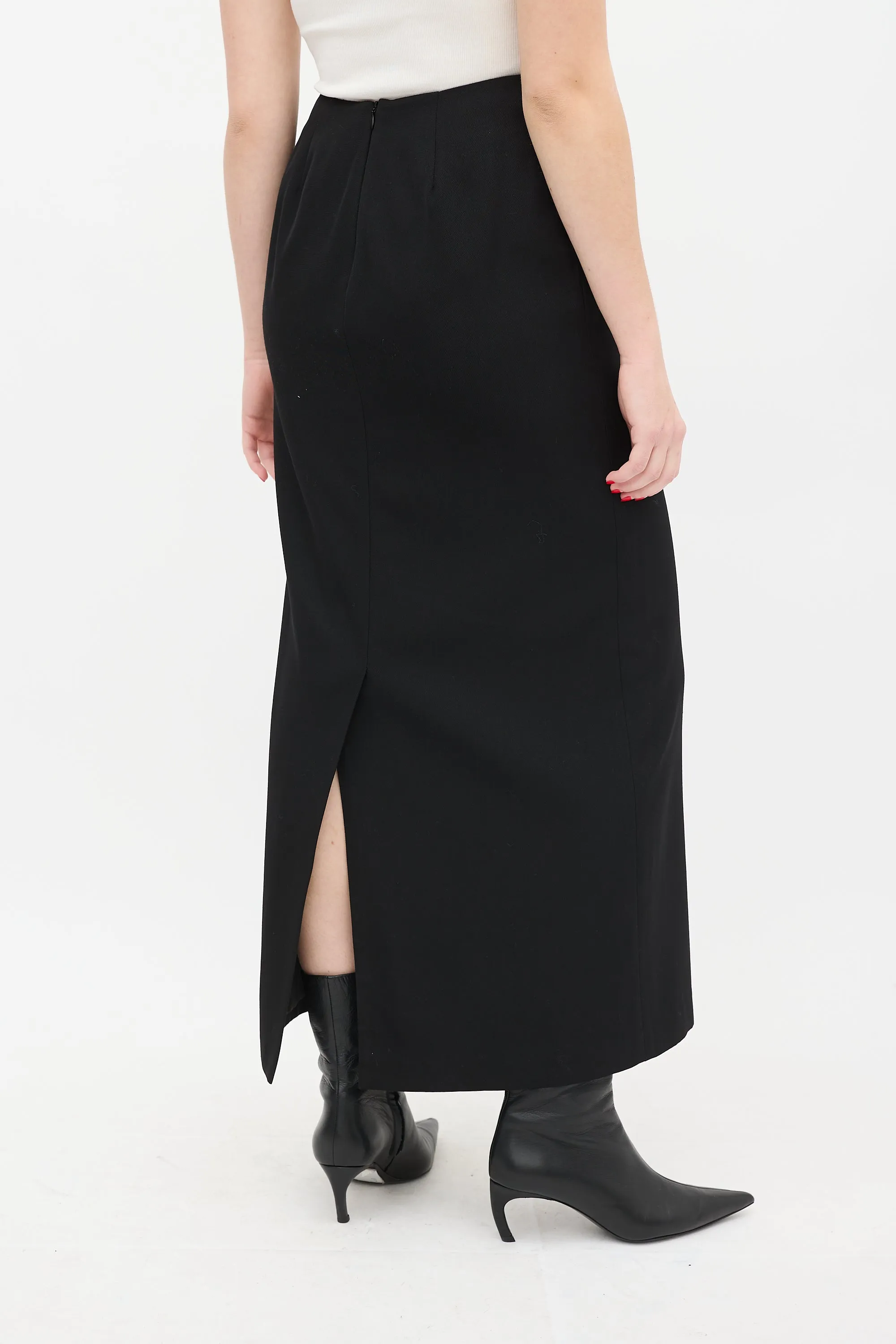 Black Wool Noah Midi Skirt