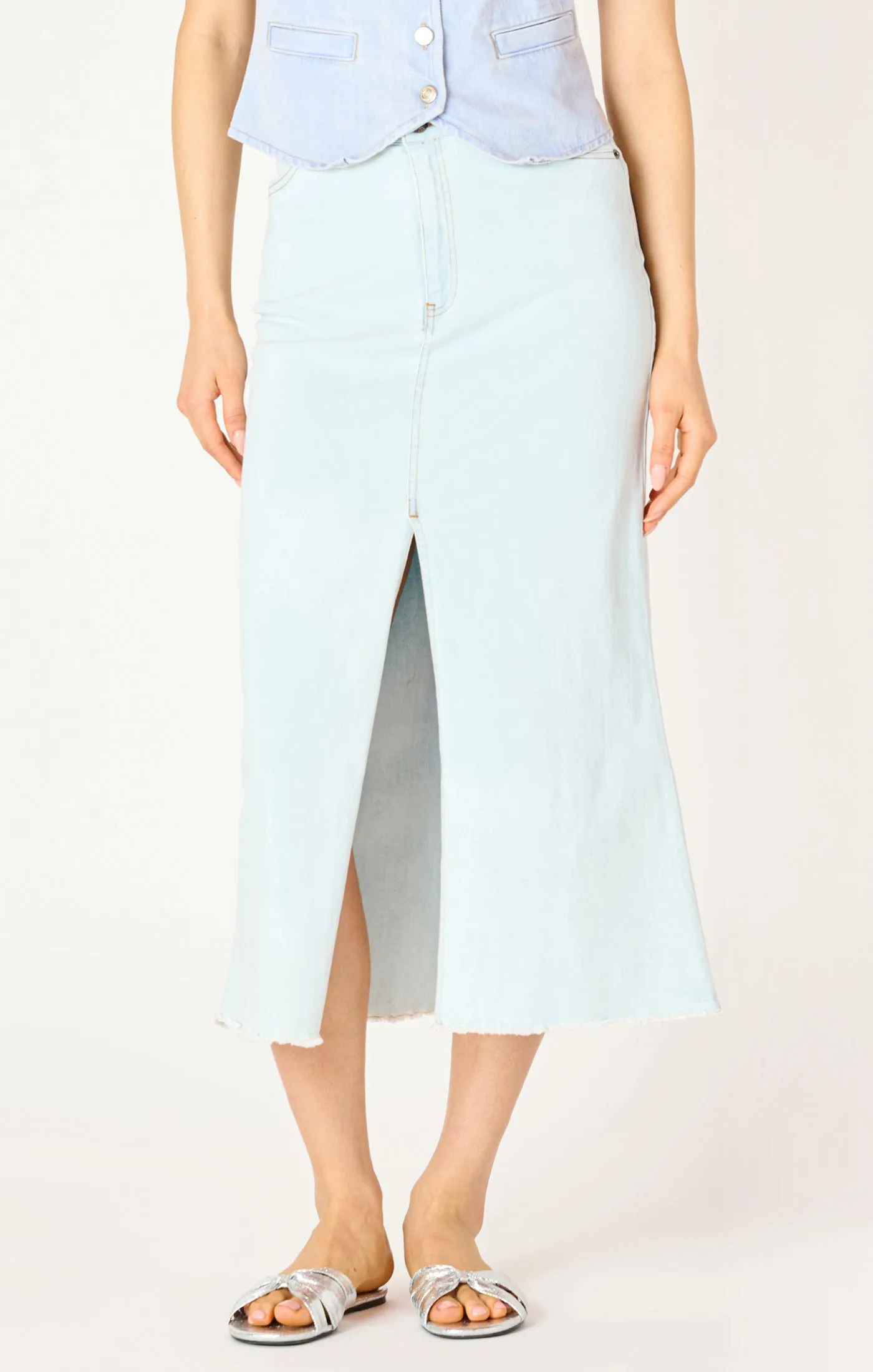 Bleached Denim Midi Skirt