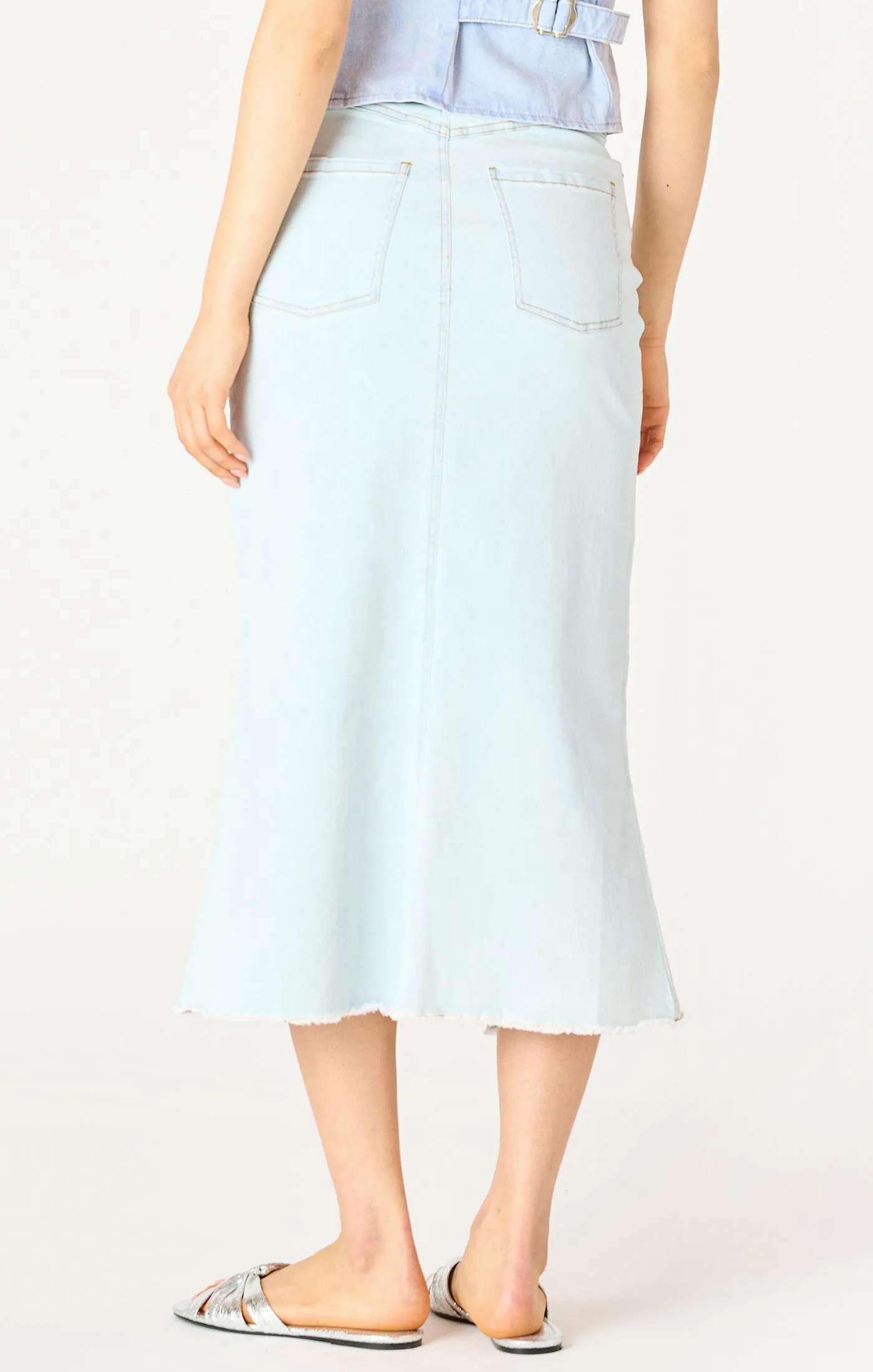 Bleached Denim Midi Skirt