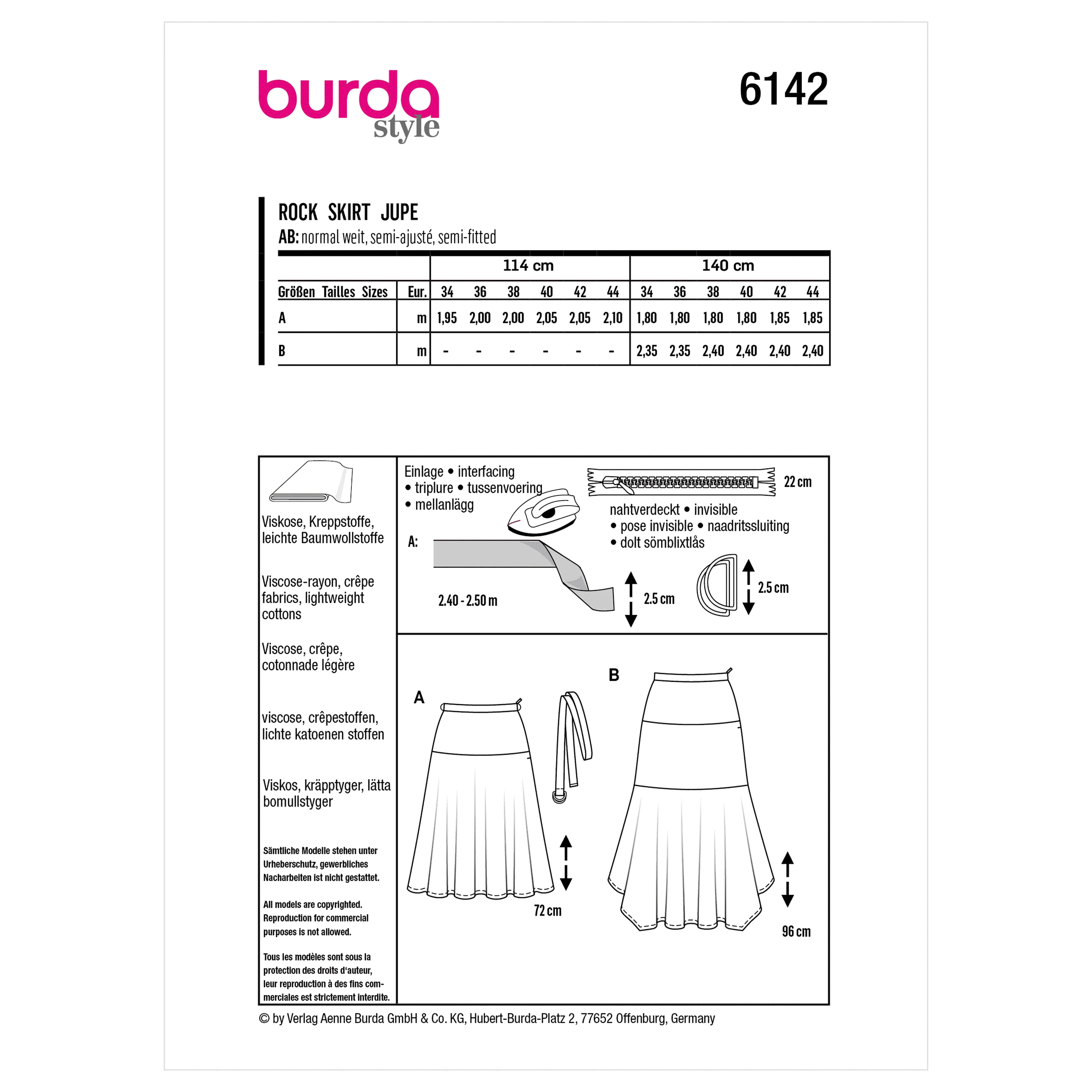 Burda Sewing Pattern 6142 Skirt