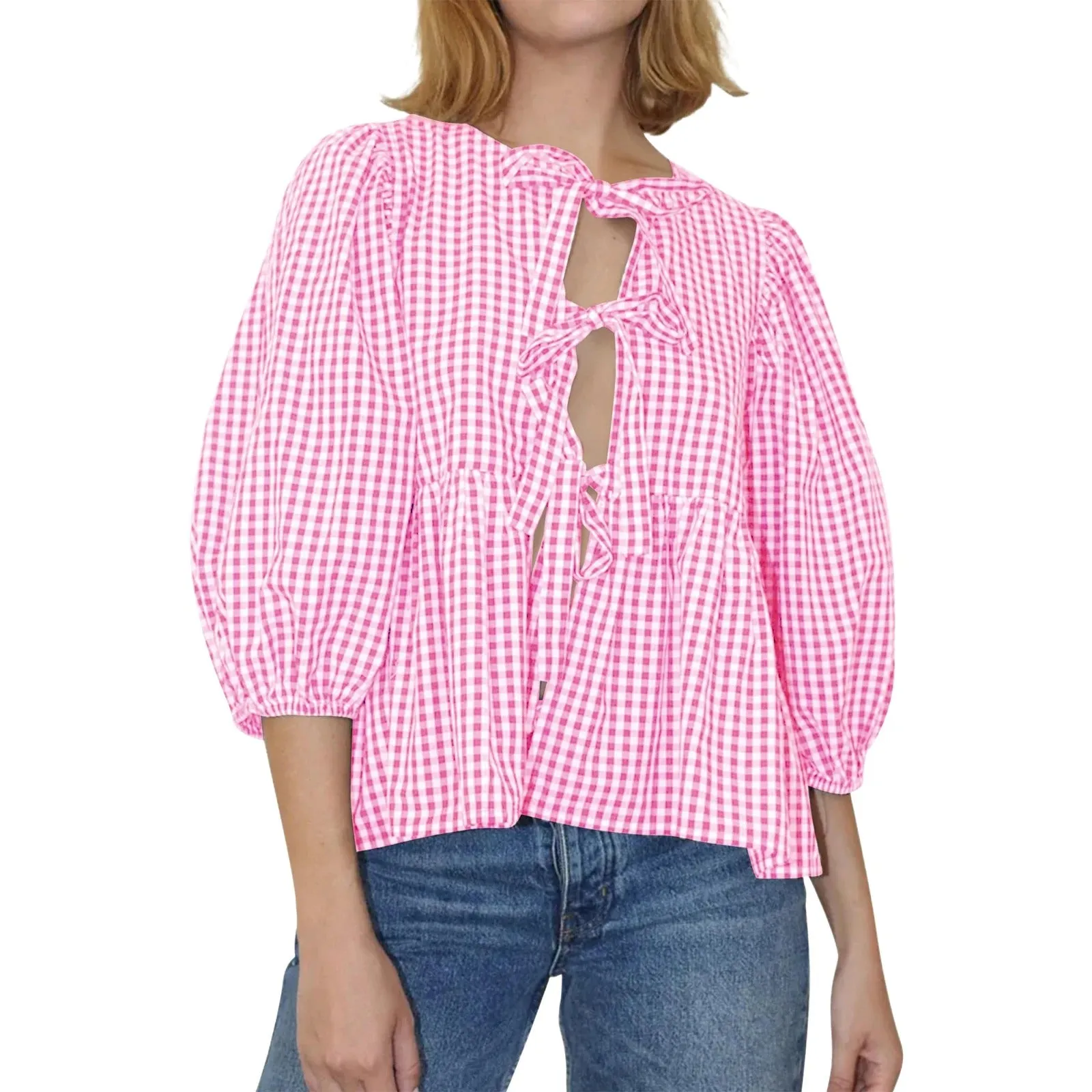 Clarissa - Stylish Printed Plaid Tie Shirt for Women