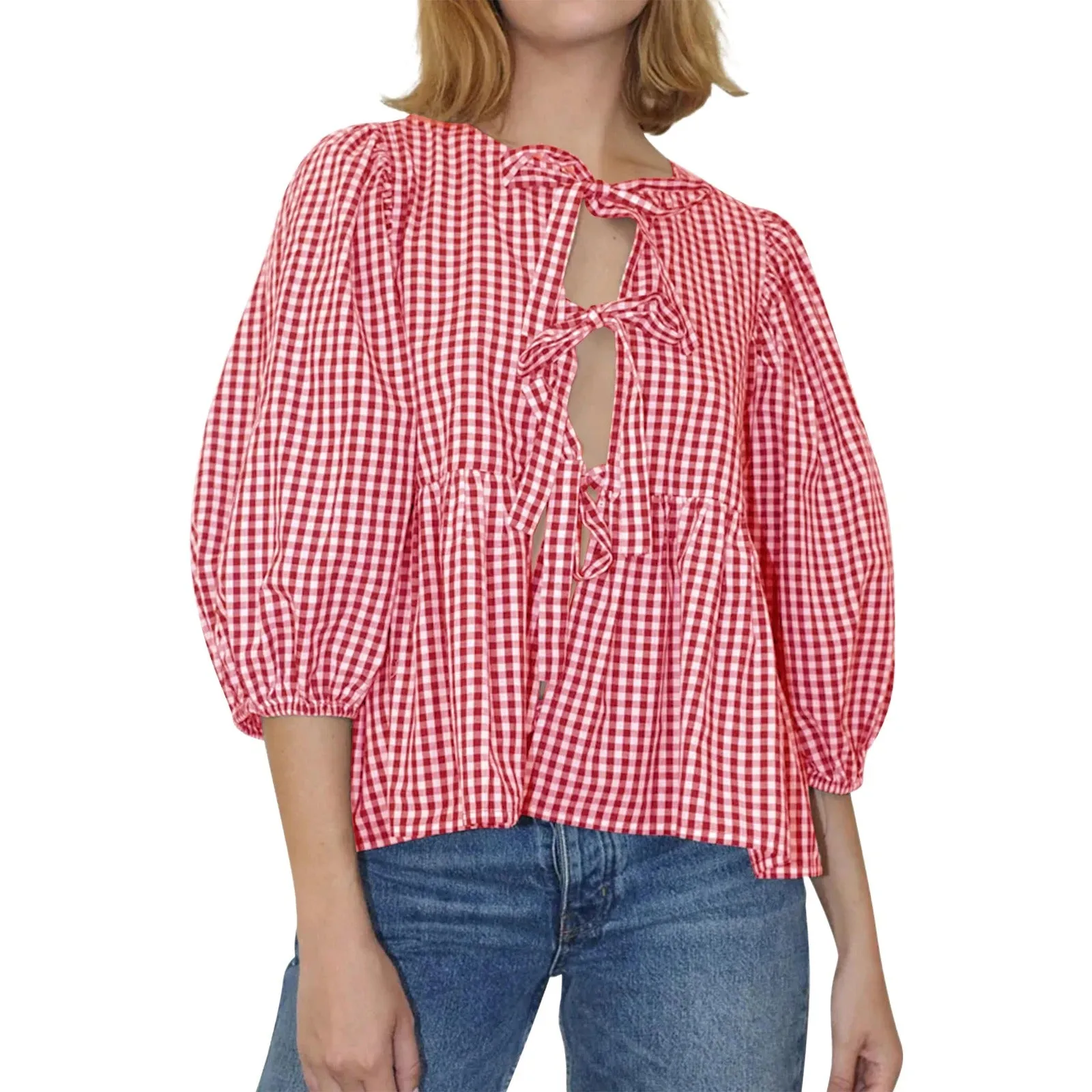 Clarissa - Stylish Printed Plaid Tie Shirt for Women