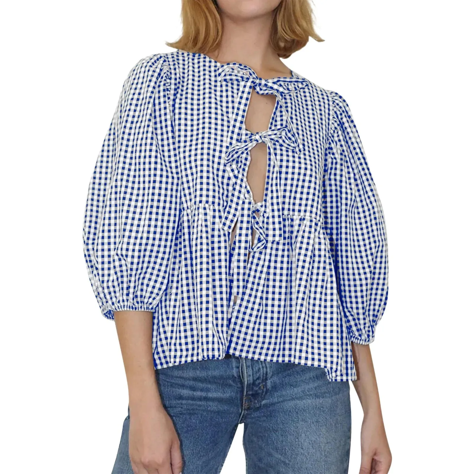 Clarissa - Stylish Printed Plaid Tie Shirt for Women