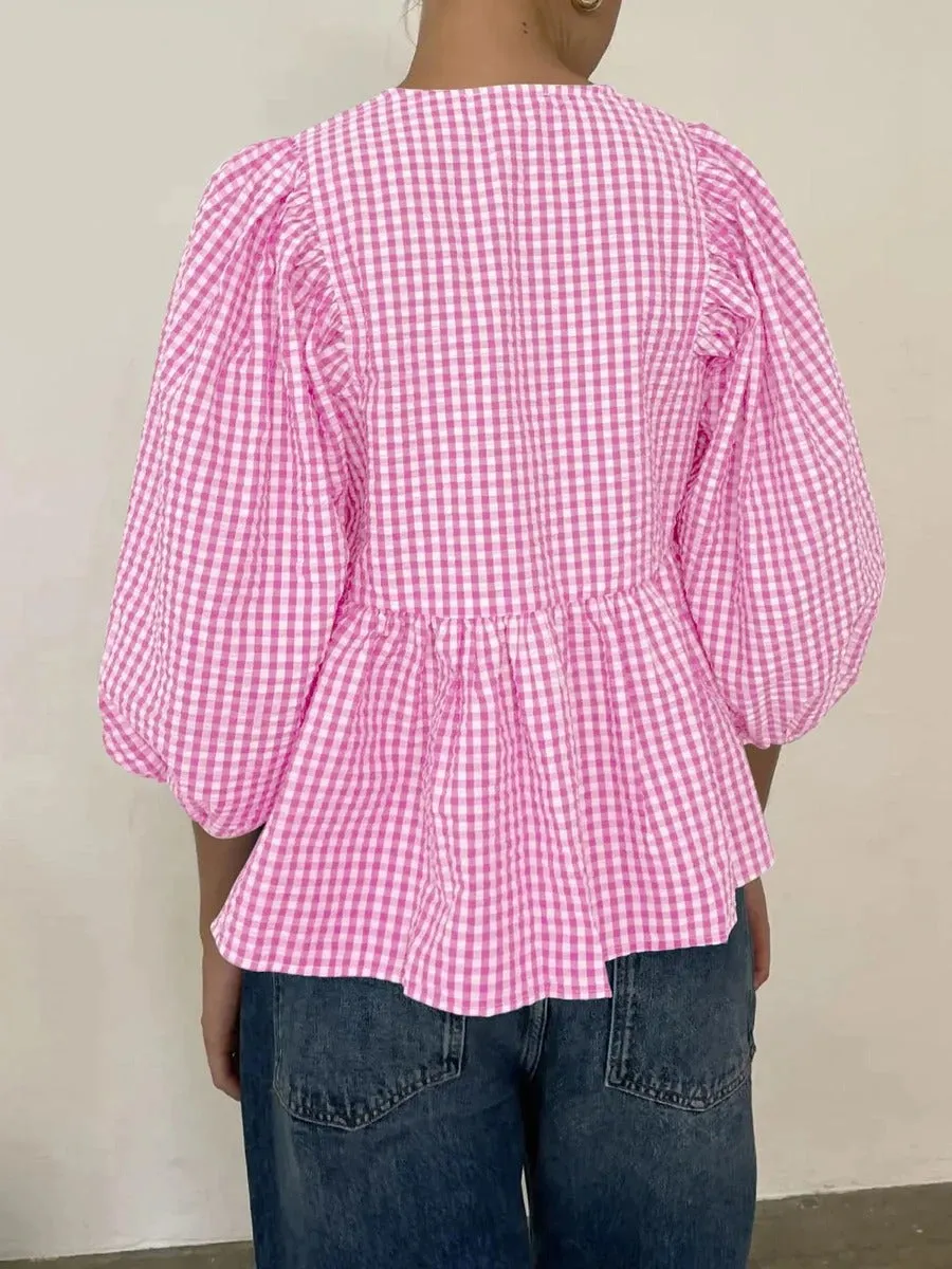 Clarissa - Stylish Printed Plaid Tie Shirt for Women