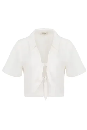CROP TOP WITH TIES IN PEARL WHITE