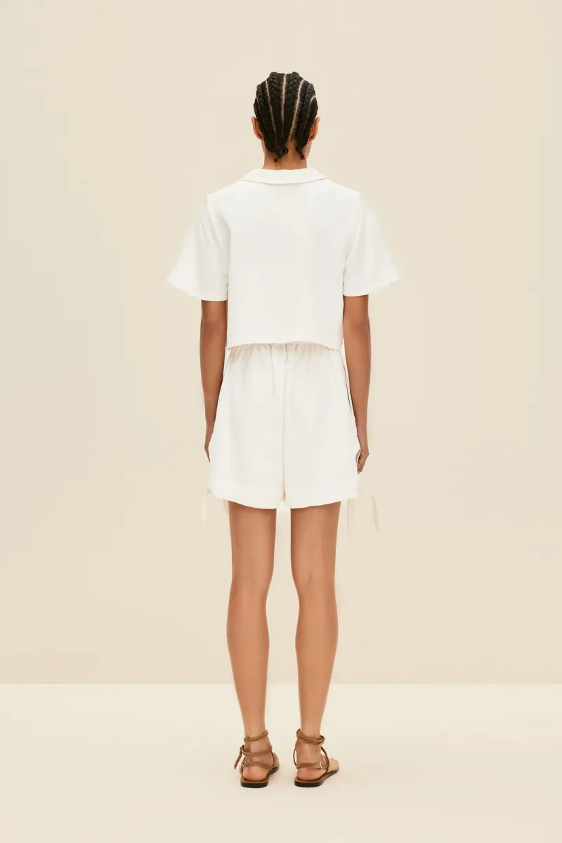 CROP TOP WITH TIES IN PEARL WHITE