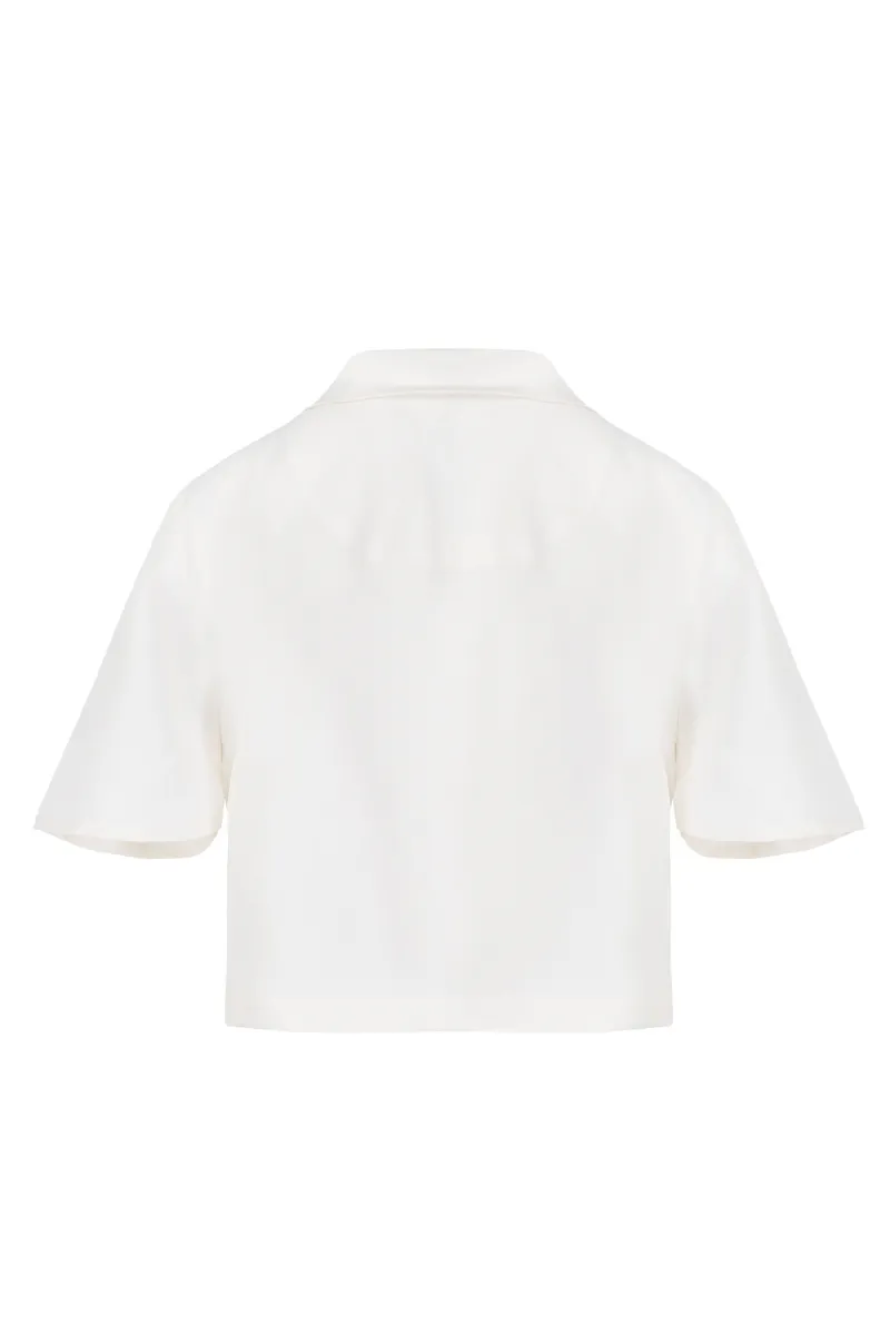 CROP TOP WITH TIES IN PEARL WHITE