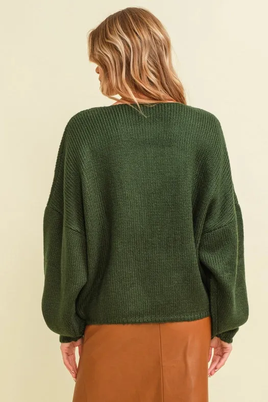 Dropped Shoulder Knit Sweater Hunter Green