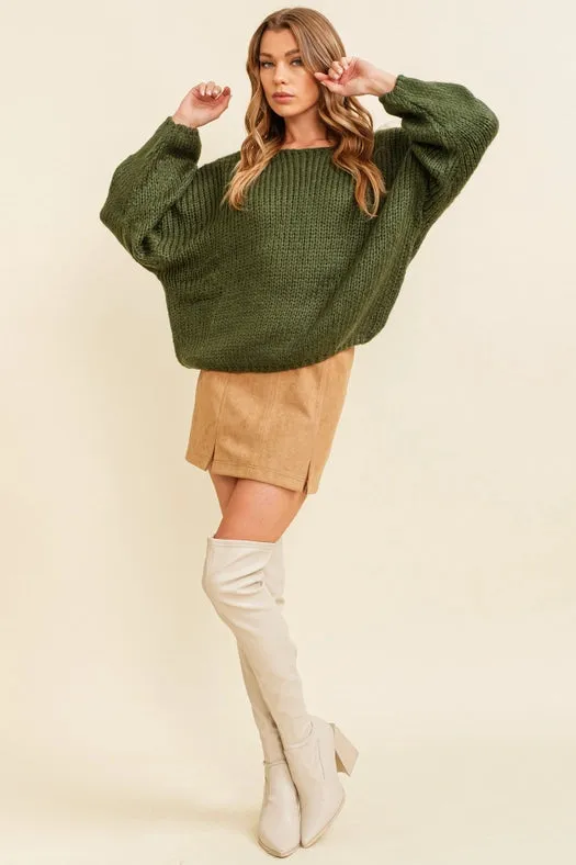 Dropped Shoulder Knit Sweater Hunter Green