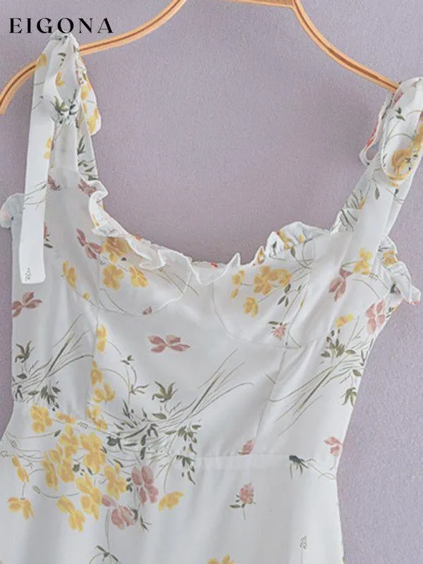 Fresh Floral print slim-fit Short Tie Dress