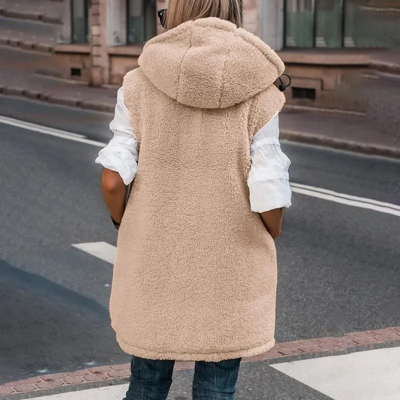 Great Gift! Women's Reversible Vest Sleeveless Faux Wool Jacket