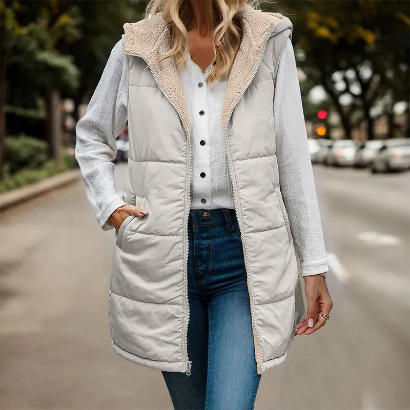 Great Gift! Women's Reversible Vest Sleeveless Faux Wool Jacket