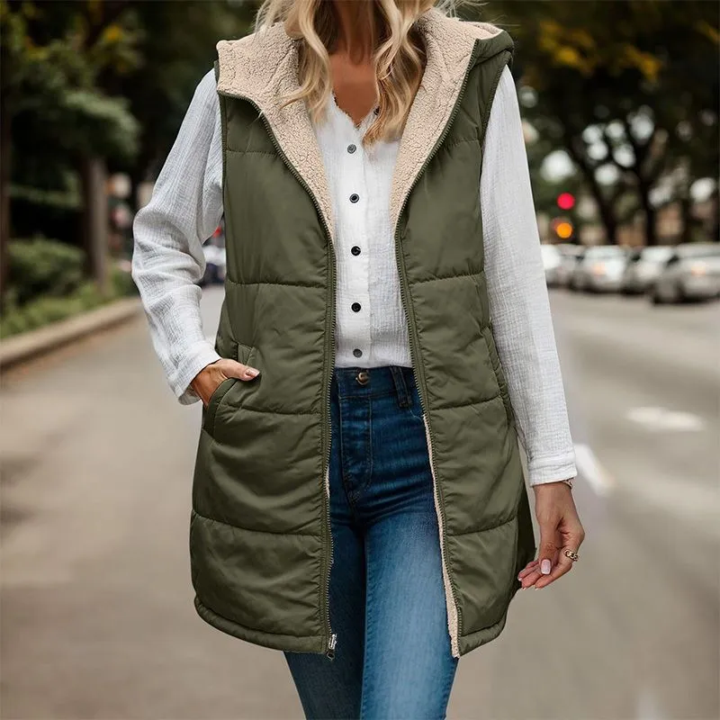 Great Gift! Women's Reversible Vest Sleeveless Faux Wool Jacket
