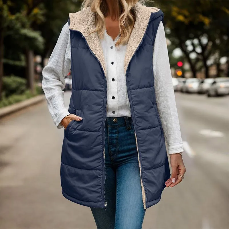 Great Gift! Women's Reversible Vest Sleeveless Faux Wool Jacket