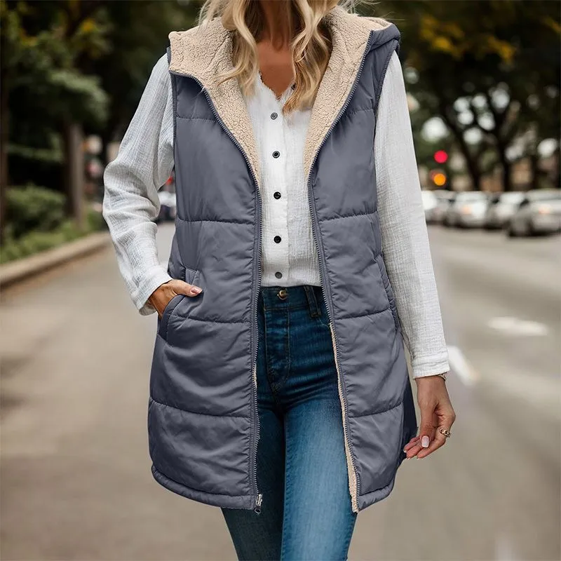 Great Gift! Women's Reversible Vest Sleeveless Faux Wool Jacket