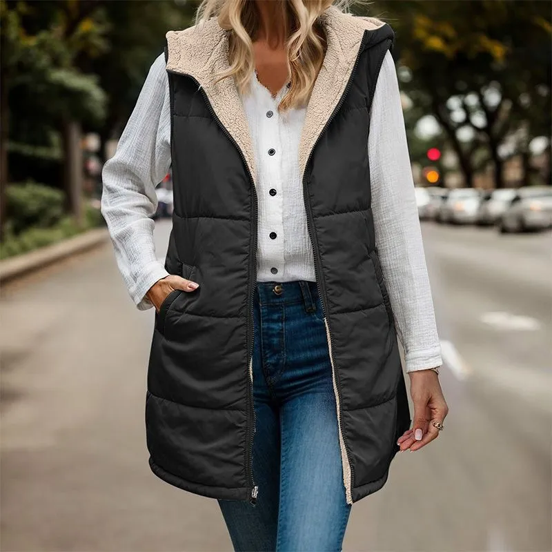 Great Gift! Women's Reversible Vest Sleeveless Faux Wool Jacket