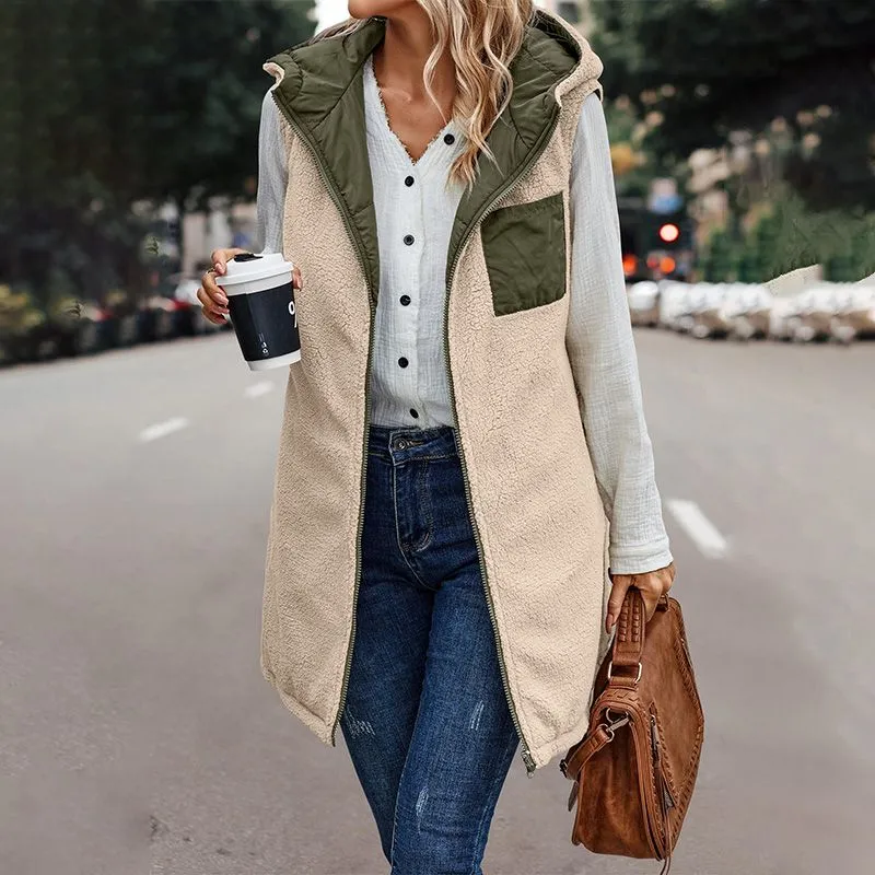 Great Gift! Women's Reversible Vest Sleeveless Faux Wool Jacket