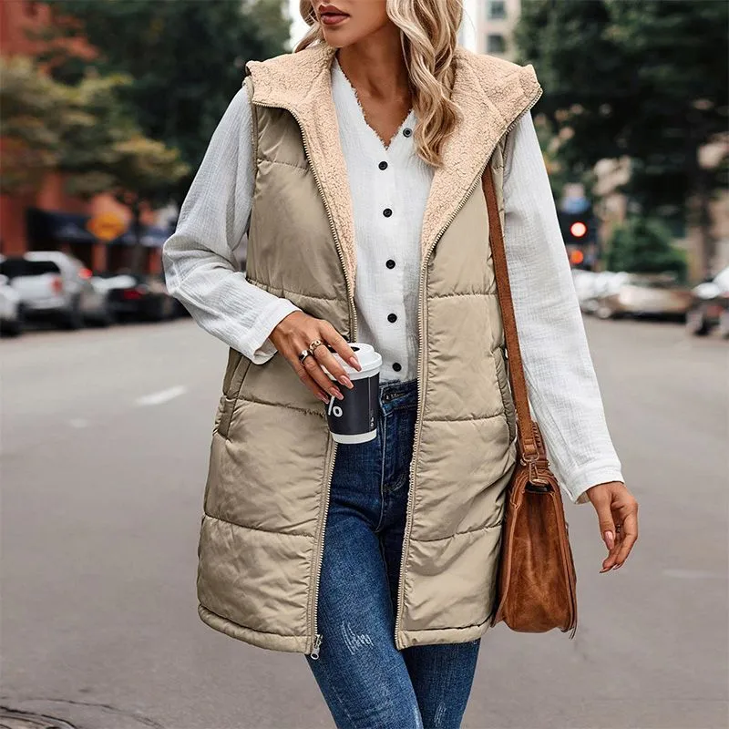 Great Gift! Women's Reversible Vest Sleeveless Faux Wool Jacket