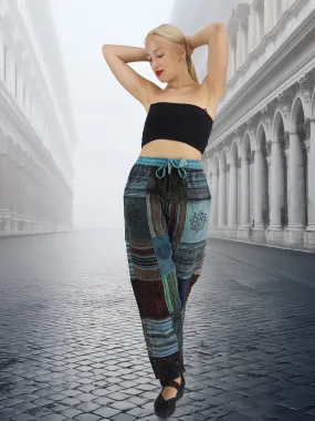 Handmade Casual Boho Cotton Patchwork Pants Size S/M-L/XL-XXL Blue