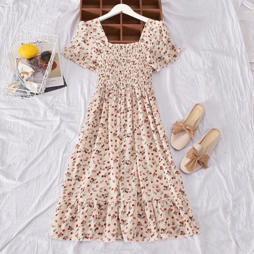 Hannah – Floral Print High-Waist Midi Dress