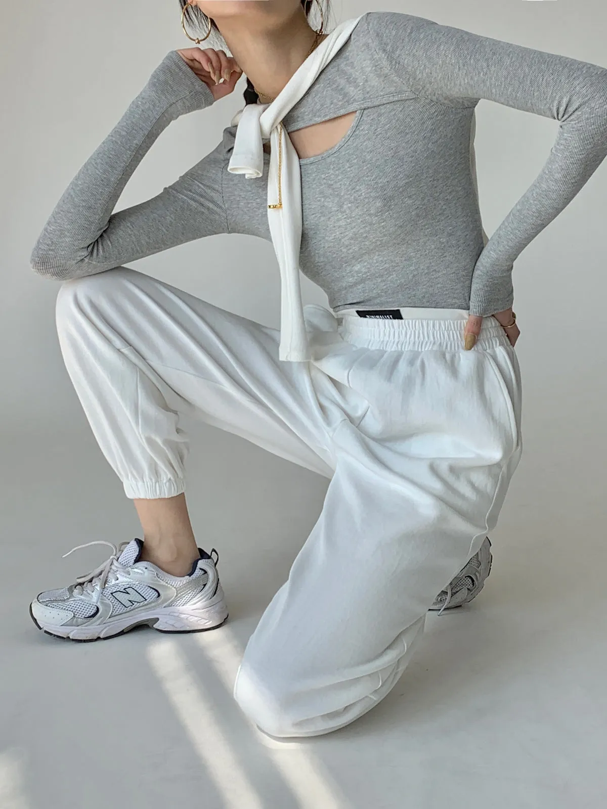 High Rise Banded Jogger - White