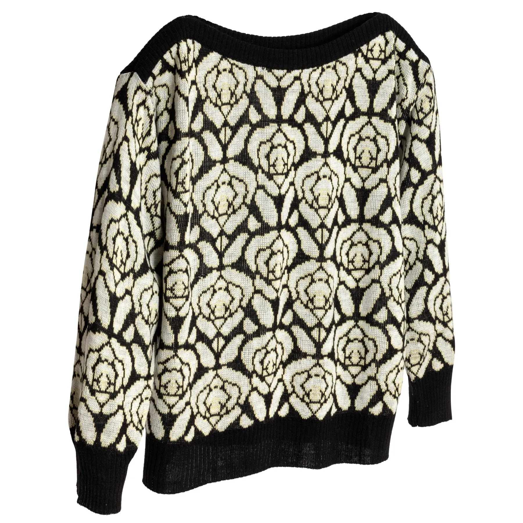 Intarsia Wool Ribbed Saddle Shoulder Jumper
