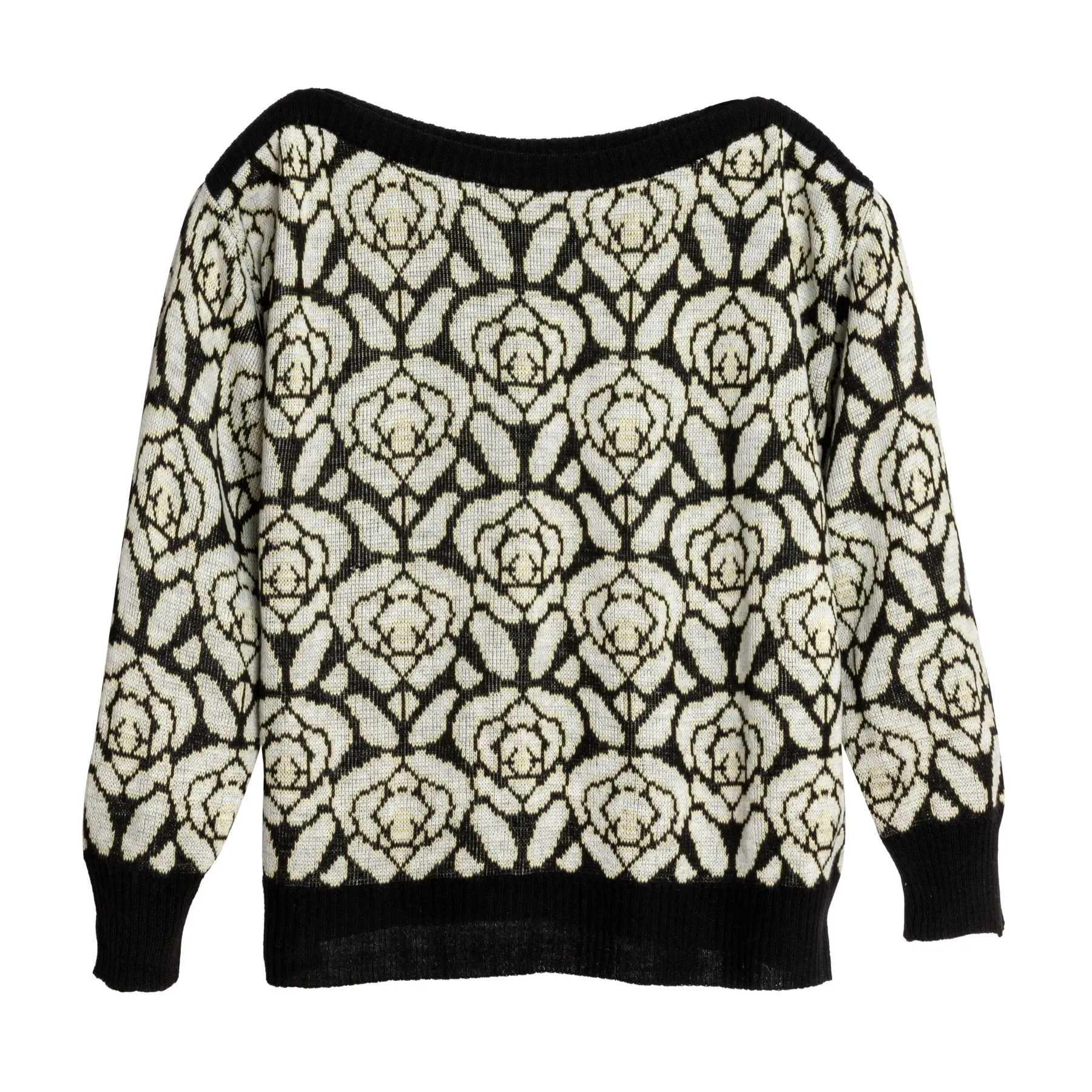 Intarsia Wool Ribbed Saddle Shoulder Jumper