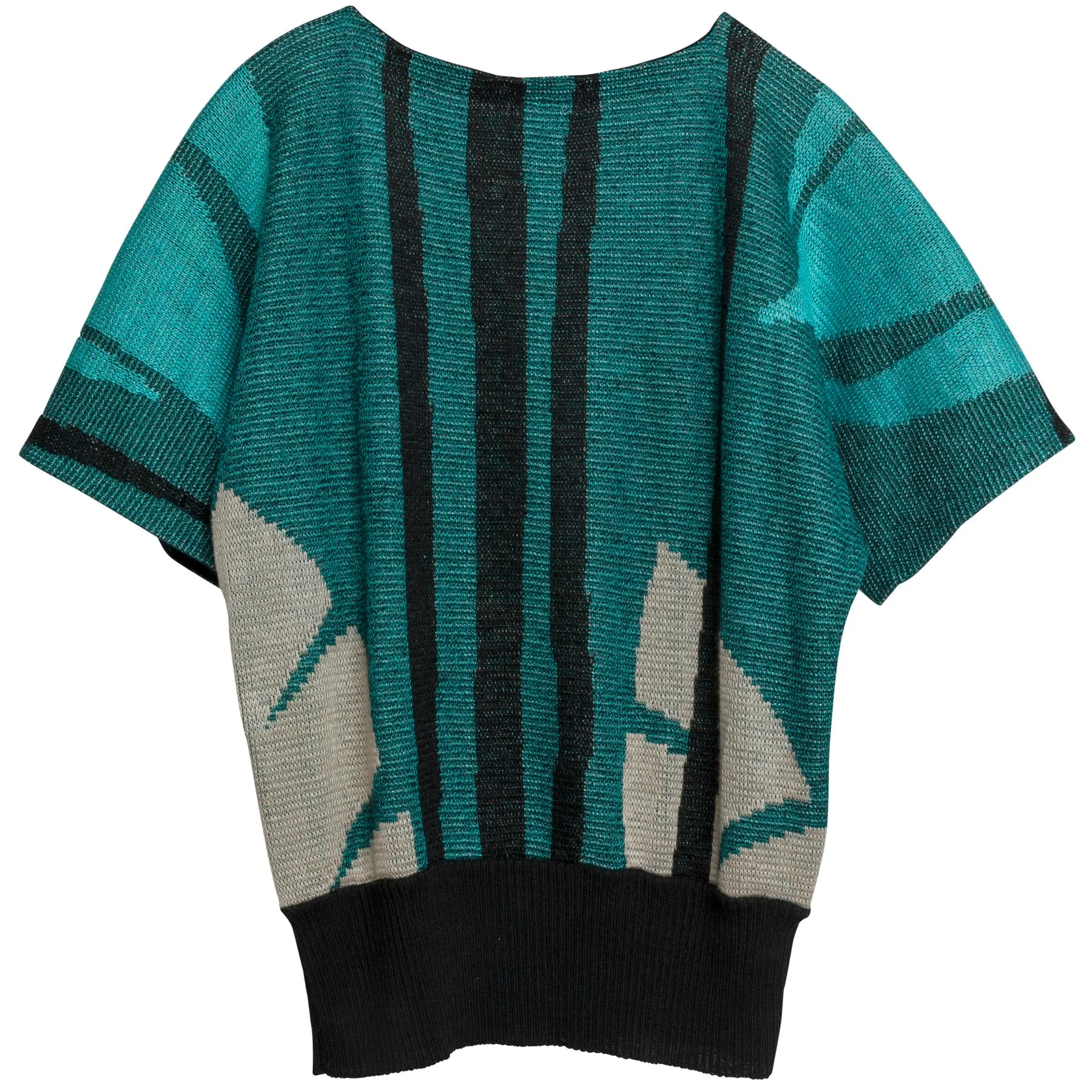 Jacquard Interlock Knit Viscose Linen Blend Dolman T Sweater