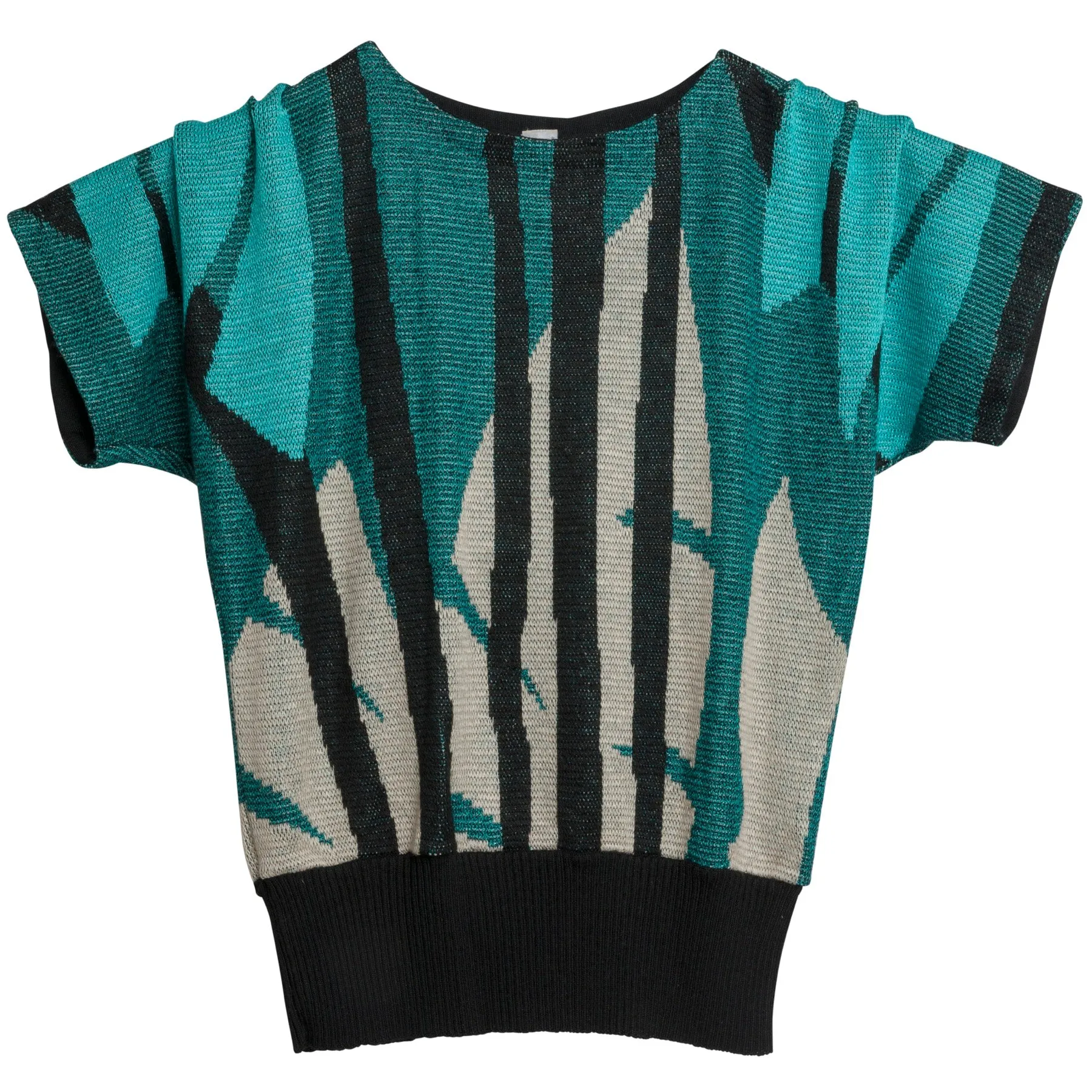 Jacquard Interlock Knit Viscose Linen Blend Dolman T Sweater
