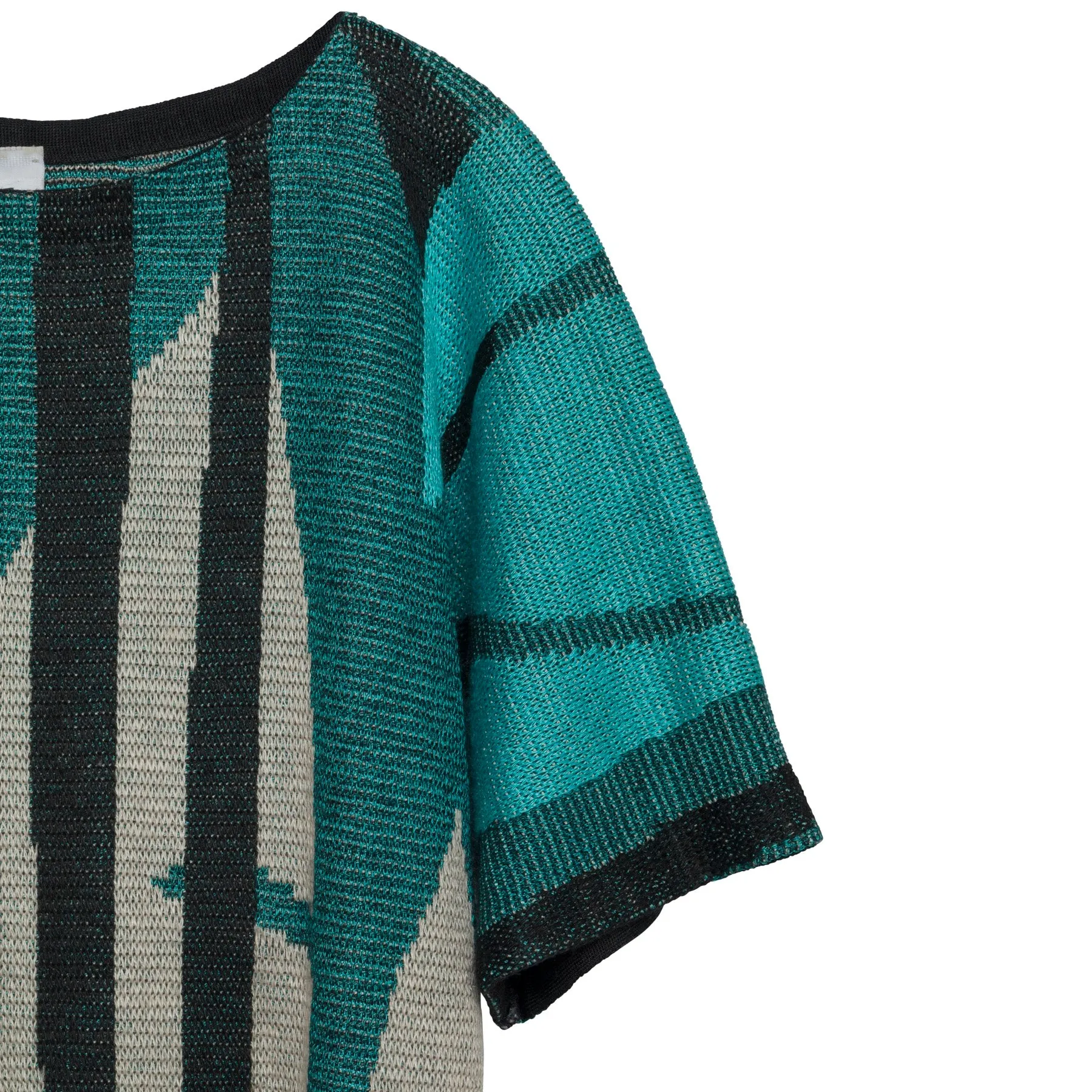 Jacquard Interlock Knit Viscose Linen Blend Dolman T Sweater