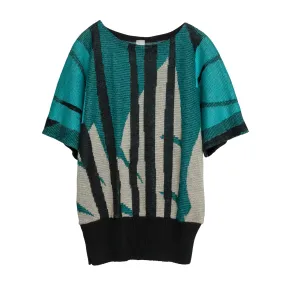 Jacquard Interlock Knit Viscose Linen Blend Dolman T Sweater