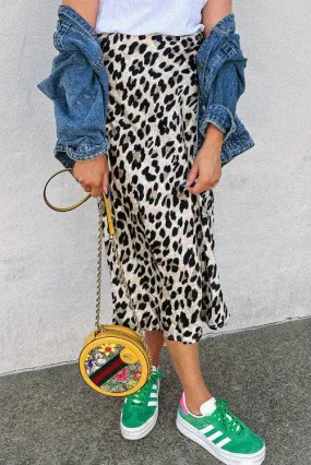 Leopard Print High Waist Midi Skirt