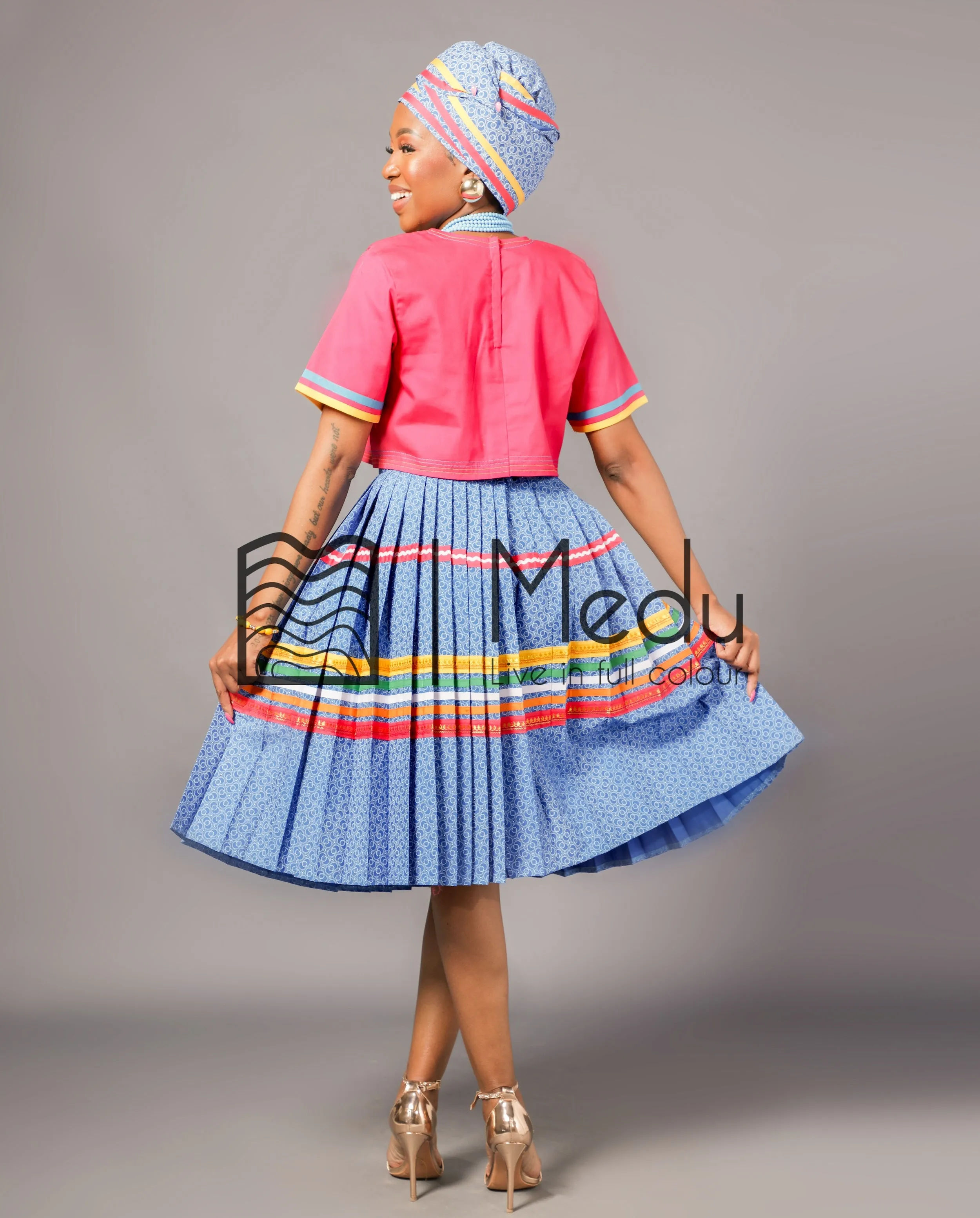 Makgabo Midi Set in Pink & Turquoise