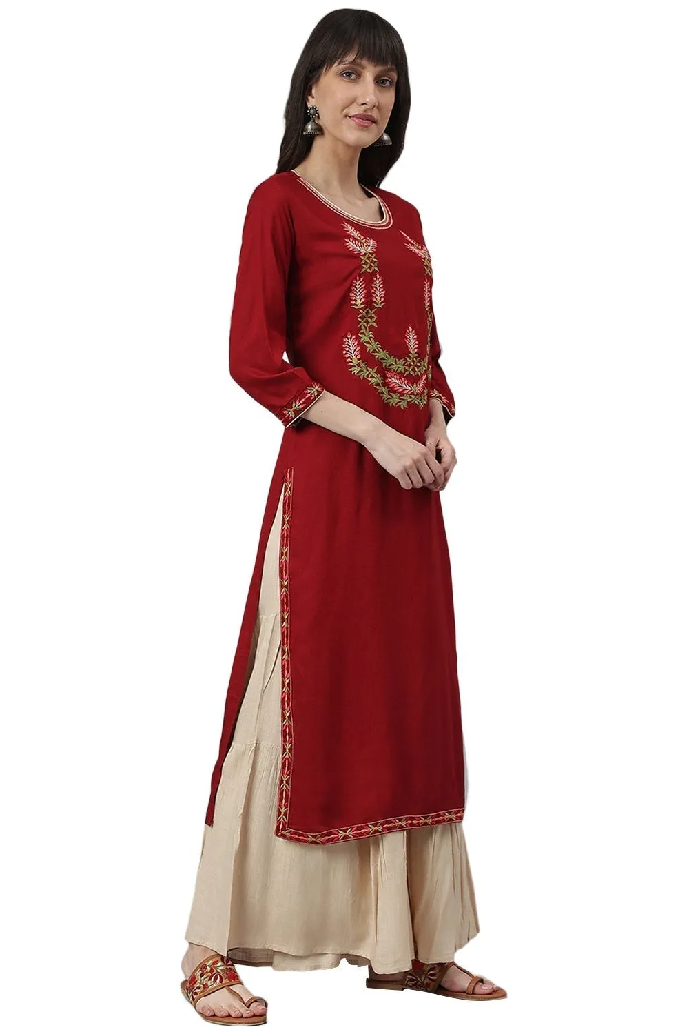 Maroon Embroidery Kurta Sharara Set