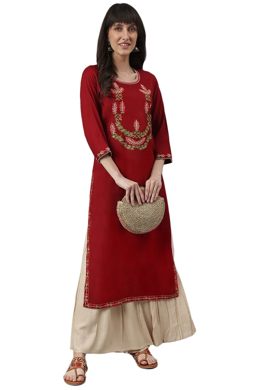 Maroon Embroidery Kurta Sharara Set