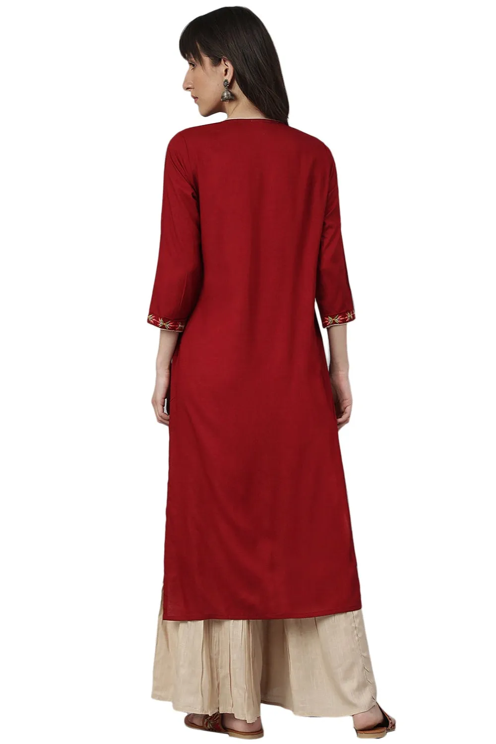 Maroon Embroidery Kurta Sharara Set