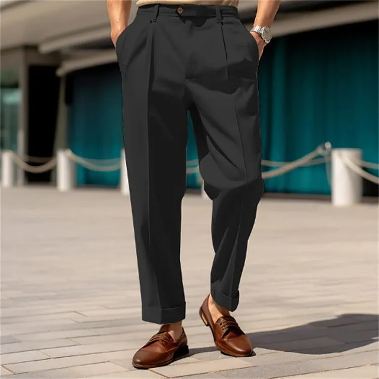 Men's Solid Pants, Vertical Stripes, Relaxed Fit