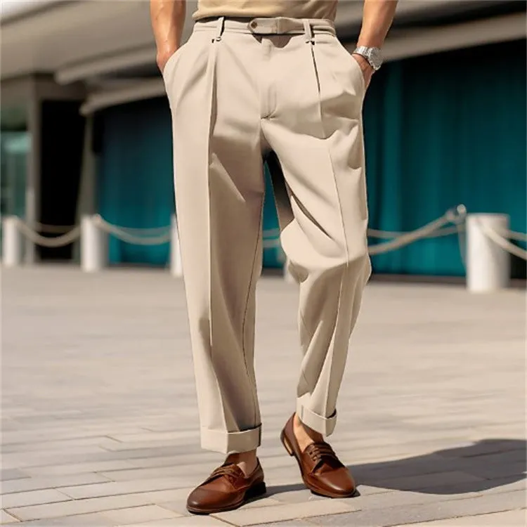 Men's Solid Pants, Vertical Stripes, Relaxed Fit